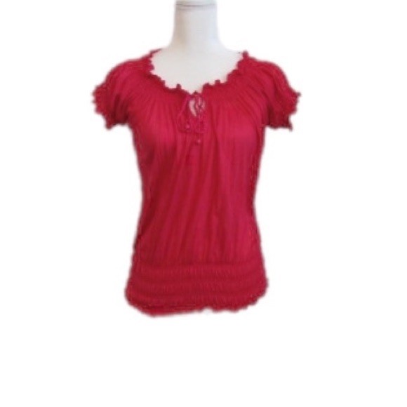I'm in Love with Derek Tops - Magenta Peasant Top with Beaded Ties